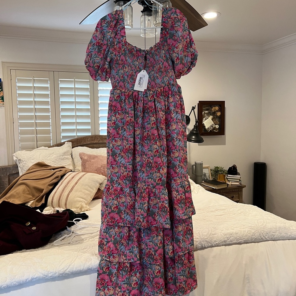 English Factory Pink and Blue Puff Sleeve Maxi Dress - Picture 9 of 12